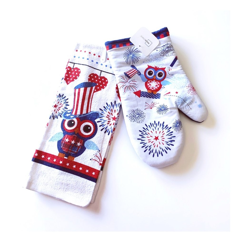 New Fourth of July Set 2 Kitchen Towel & Oven Mitt